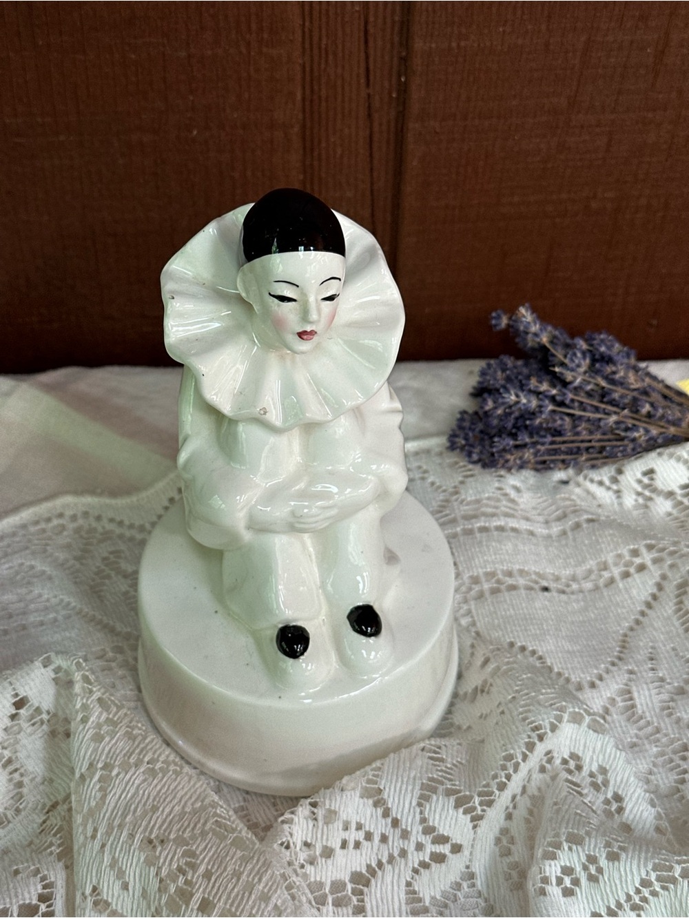 Vintage Pierrot Clown Wind Up Music Box Ceramic Art Deco Revival Figure